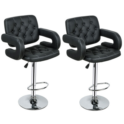 

2-Set PU Leather Swivel Bar Stools Adjustable Pub Chair-Black