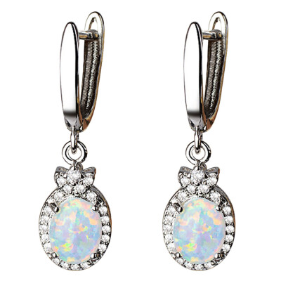 

Opal Rhinestone Women Ear Buckle Drop Dangle Earrings Egg Shaped Ear Button Eardrop Jewelry Gift