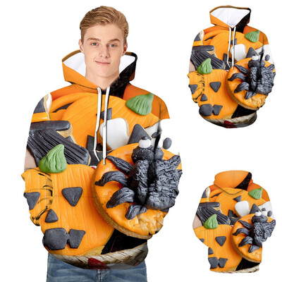 

Toponeto Mens Scary Halloween Pumpkin 3D Print hooded Party Long Sleeve Hoodie Blouse