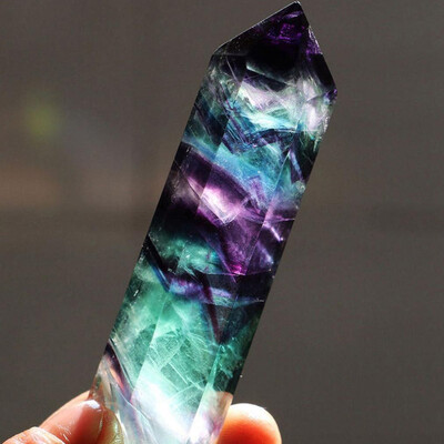 

Gobestart Natural Hexagonal Crystal Quartz Healing Fluorite Wand Stone Purple Green Gem
