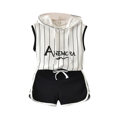 

Summer Baby Boys Girls Sleeveless Stripe Print Hoodie Vest TopsShorts Casual Outfits Sets Fashion Tracksuits