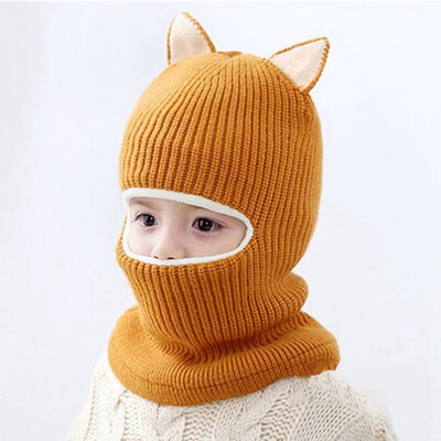 

Toddler Kids Baby Boy Girl Hooded scarf Caps Hat Winter Warm Knit Scarf Hat