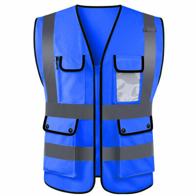 

Hi-Vis Safety Vest Reflective Zipper Jacket Worker Night Security Waistcoat Tops