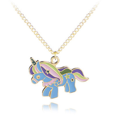 

7 Styles Alloy Dripping Oil Cute Cartoon Colt Unicorn Necklace Girls Women Pendant Lovely