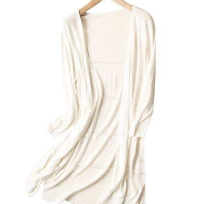 

Womens Solid Loose Long Sleeve Knitted Blouse Sun Protection Hollow Out Long Cardigan
