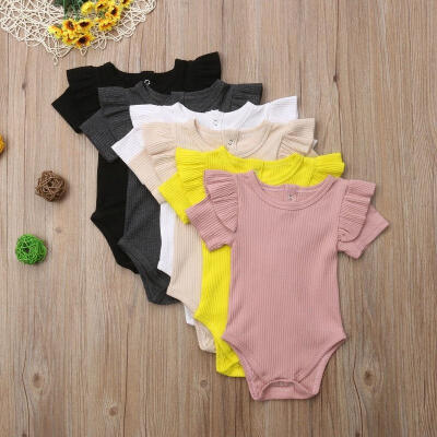 

Baby Girl Romper Knitted Ruffle Snaps Solid Color Bodysuit Jumpsuit Baby Kids Girl Casual Clothings