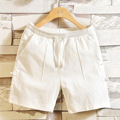 

Gobestart Mens Summer Casual Vintage Cotton Linen Pure Color Comfort Beach Short Pants