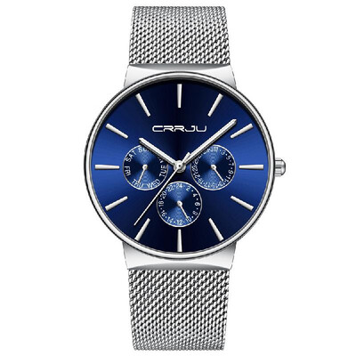 

CRRJU 2155 Man Quartz Wristwatch Luminous Function Date Week 24 Hours Dials Display Stainless Steel Watchband Male Watch