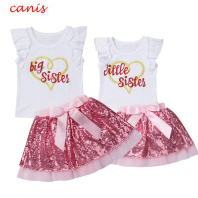 

Kids Baby Girl Matching Outfit Clothes T-shirt TopsSequins Tutu Dress 2PCS Set