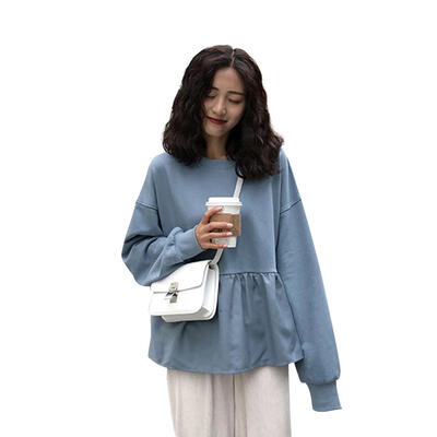

Women Long Sleeve Solid Ruffled Hem Autumn Loose Fashion T-Shirt Sweatshirt