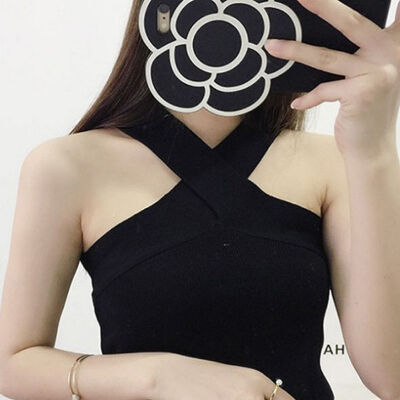 

Women Casual Basic Sexy Solid Color Knit Hanging Neck Bottoming Warm Vest Stretch Tank Tops