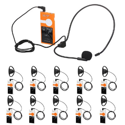 

24GHz Wireless Audio Tour Guide Acoustic Transmission System Headset Microphone 1 Transmitter 10 Receivers with Lanyard