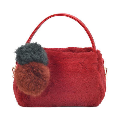 

Women Faux Fur Fluffy Ball Chain Cylinder Shape Messenger Bag Shoulder Bag
