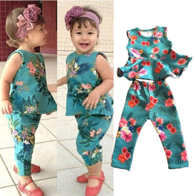 

Kids Baby Girls Floral Sleeveless Tops Pants Leggings Outfits Clothes 1-7T