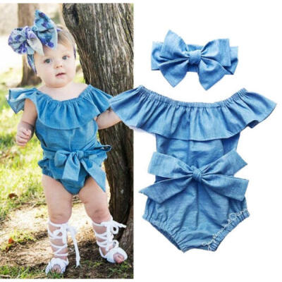 

USA STOCK Newborn Baby Girls Front Bowknot Bodysuit Romper Jumpsuit Outfits Set