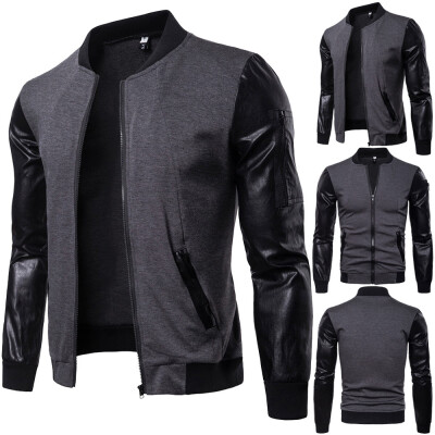 

Gobestart Mens Autumn Winter Casual Long Sleeve Solid Stand Zipper Jacket Top Blouse