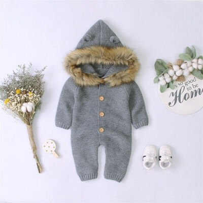 

Newborn Baby Boys Girl Winter Romper Knitted Hooded Jumpsuit Coat Outfit Clothes