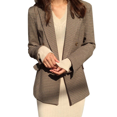 

Toponeto Fashio Women Casual Autumn Button Pocket Plaid Long Sleeve Slim Overcoat Coat