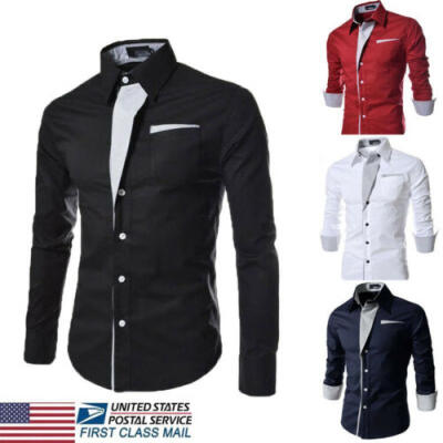 

Luxury Mens Stylish Casual Dress Shirt Slim Fit T-Shirt Long Sleeve Formal Top