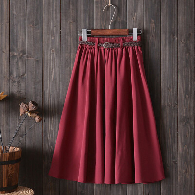 

Vintage Women High Waist Pleated Swing Dress A Line Skater Midi Skirt With Belt