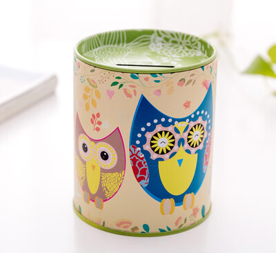 

Retro owl cylinder storage tank creative tinplate cash box