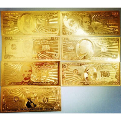 

7PcsLot 24K Gold Plated Commemorative Notes A Dollar Bills American Collection