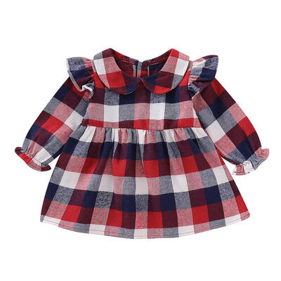 

Princess Plaid Dress Cotton Soft Doll Collar Toddler Girls Elegant Clothing