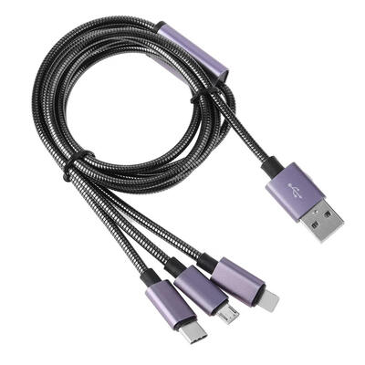 

3 in 1 Metal Spring Micro USB 8Pin Type-C 125m 24A Charging Data Cable