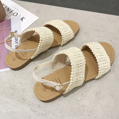 

Sandals womens summer hundred chic shoes retro female Roman flat slope with Korean version fairy wind