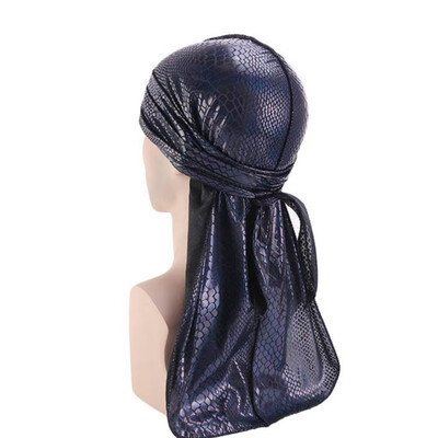 

6 Colors Men Women Silky Durag Turban Hijab Cap Long Tail Bandanas Chemo Caps Head Scarf