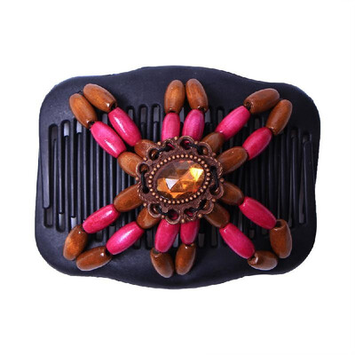 

Retro Wooden Beads Magic Hair Comb Double Row Hairpin Insert Women Hairstyle Clip
