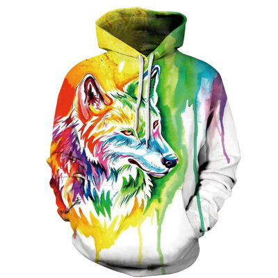 

Violet Wolf Print Sweatshirt Hoodies Men 3D Hip-Hop Winter Warm Tracksuit Sweat