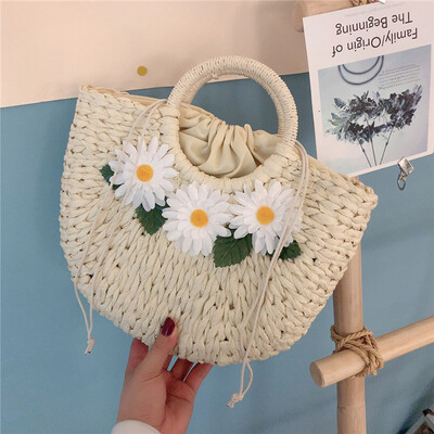 

Tailored Womens Fashion Retro Woven Shoulder Bag Floral Handbag Woven Bag Beach Bag