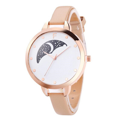 

Hot Selling Womens Watches Simple Ladies Quartz Wristwatch Moonlight Pattern Dial Leather Strap Clock Dress Reloj Mujer