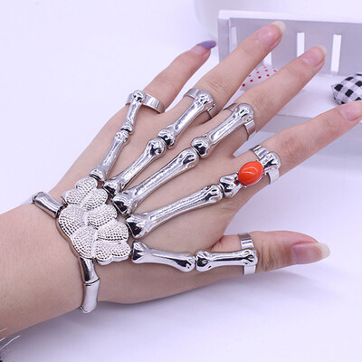 

Chic Fashion Jewelry Gothic Bones Skull Skeleton Hand Fingers Ring Bracelet For Left hand