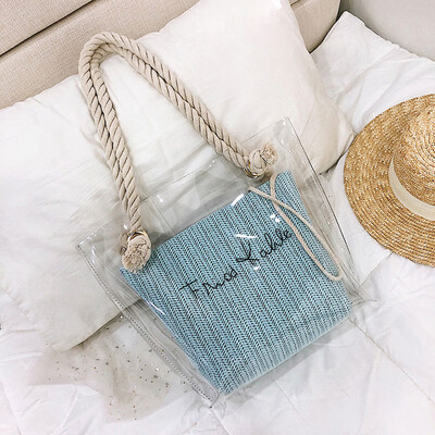 

Tailored Fashion Lady Transparent Large-Capacity Shoulder Bag Straw Messenger Bag