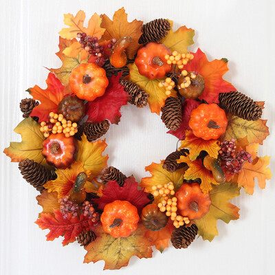 

Halloween Artificial Autumn Pumpkin Maple Leaf Wreath Window Hanging Ornament