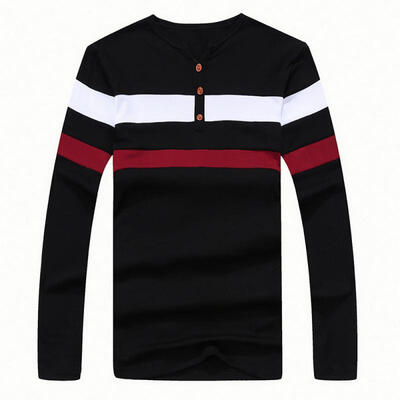 

Mens Solid Cotton Long Sleeve T Shirt Button Placket Crew Neck Slim Fit Slight Elastic Tight Casual Shirts For Men