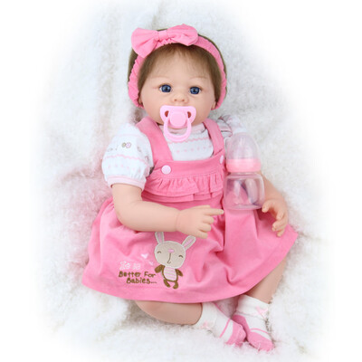 

Baby Kids 22inch 55cm Reborn Baby Doll Girl PP Filling Silicone With Clothes Feeding Bottle Lifelike Cute Gifts Toy Baby Pacifier