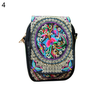 

Retro Ethnic Embroidered Flower Flip Cover Womens Crossbody Bag Travel Pouch