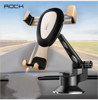 

ROCK Gravity Metal Car Phone Holder Linkage Aluminum Alloy Adjustable Mobile Phone holder For Car Stand BracketGolden