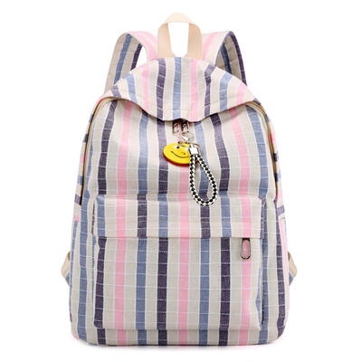 

Striped Travel Backpacks Women School Bags Large Knapsack Preppy Rucksack