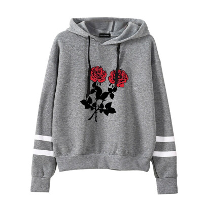 

2019 New Rose Printed Hoodie Fashion Women Round Neck Long Sleeve Hooded Sweatshirt Women All-Match Casual Pullover Hoodies