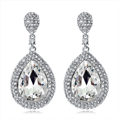 

Jewelry Water Droplets Dangle Earrings Silver Color Brincos Wedding Rhinestone Earring Jewelry Gifts
