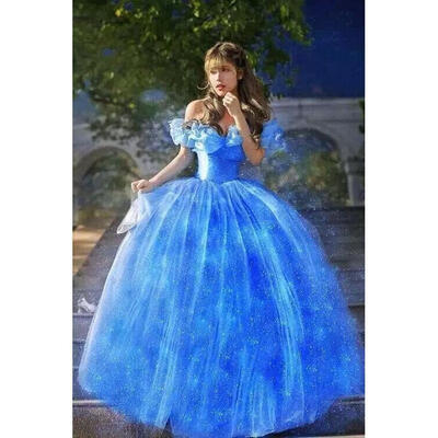 

2015 New Movie Scarlett Sandy Princess Dress blue Cinderella Costume Adult girls