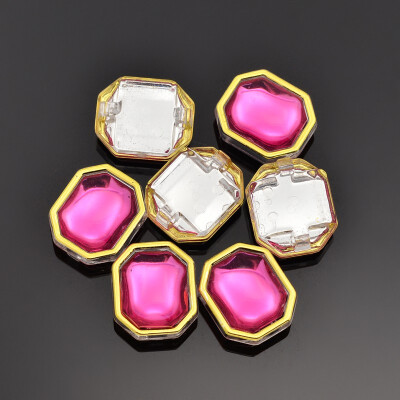 

Sew on Rhinestone Taiwan Acrylic Golden Plated Garment Accessories Rectangle HotPink 17x13x8mm Hole 1mm