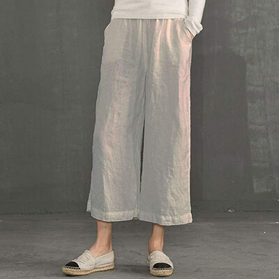 

Tailored Womens Fashion Casual Elastic Waist Linen Loose Trousers Wide Leggings Pants