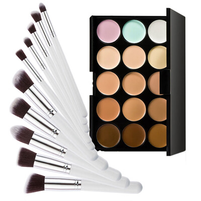 

〖Follure〗15 Colors Contour Cream Makeup Concealer Palette10pcs Brush White Silver
