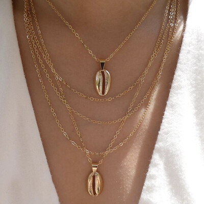 

New Fashion Gold Color Shell Pendant Necklace for Women Chain Choker Necklace Statement Collar Bohemia Collier 2019