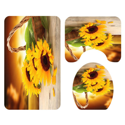 

〖Follure〗Sunflower Shower Curtain Floor Mat Four-piece Bathroom Mat Set